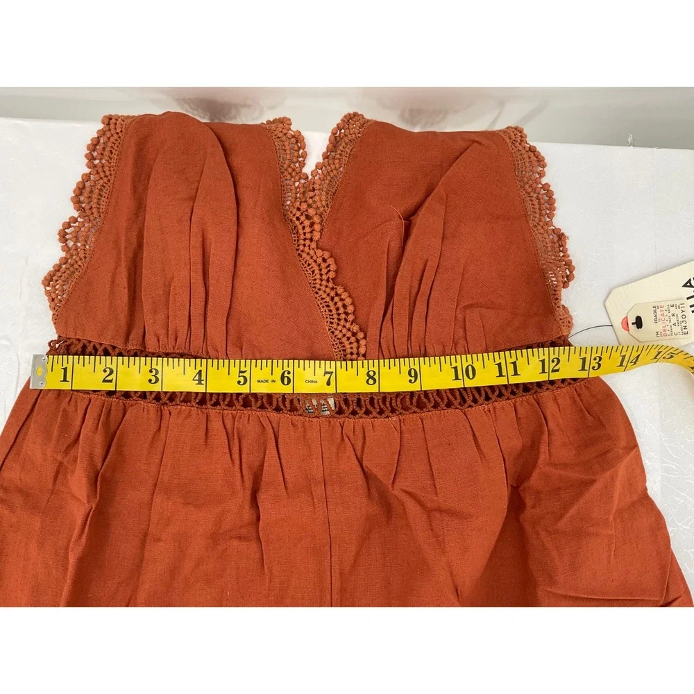 Billabong Lace and Lies Spiced Coral Crochet Trim Wide Leg Jumpsuit‎ Small NEW